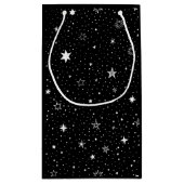 Witte hand getrokken sterren op zwart klein cadeauzakje (Achterkant)