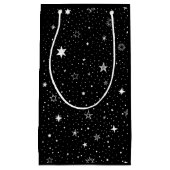 Witte hand getrokken sterren op zwart klein cadeauzakje (Voorkant)