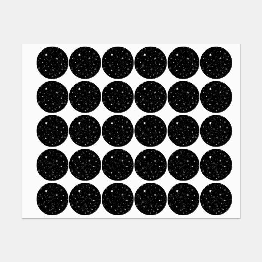 Witte hand getrokken sterren op zwart labels (Vel)