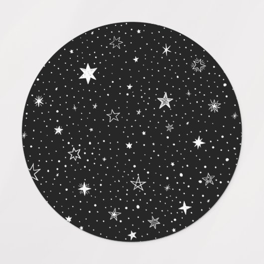 Witte hand getrokken sterren op zwart labels (Design 2)