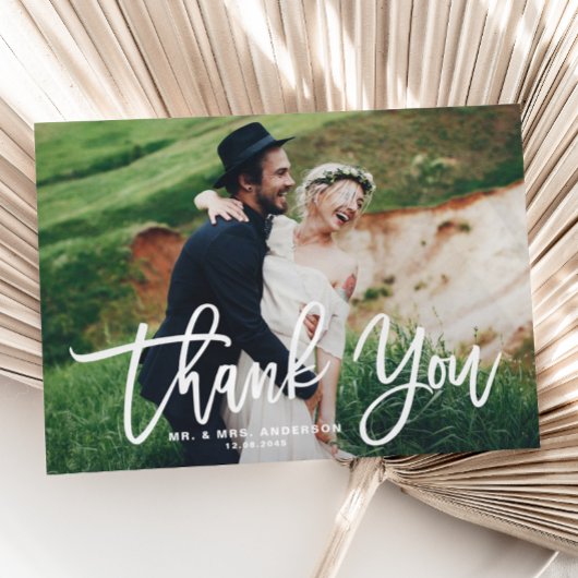 Witte Hand Lettering Moderne foto bruiloft Bedankkaart