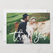 Witte Hand Lettering Moderne foto bruiloft Bedankkaart (Voorkant)