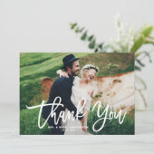 Witte Hand Lettering Moderne foto bruiloft Bedankkaart (Staand voorkant)