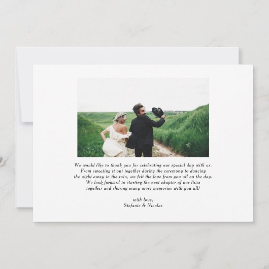 Witte Hand Lettering Moderne foto bruiloft Bedankkaart (Achterkant)