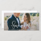 Witte  handdruk met de optie Datum foto opslaan Save The Date (Voorkant / Achterkant)