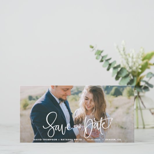 Witte handdruk met de optie Datum foto opslaan Save The Date (Staand voorkant)