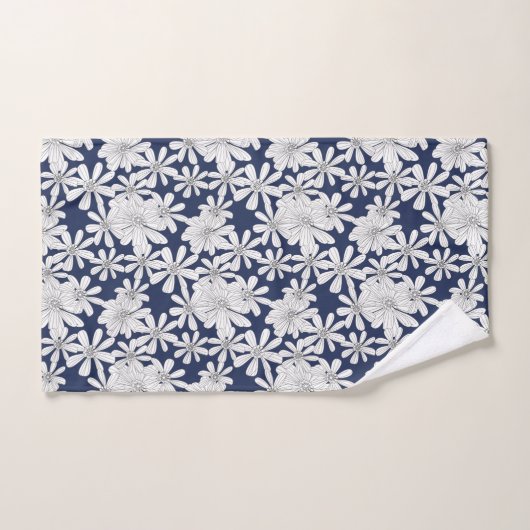 Witte handgeschreven bloemen op marineblauw afdruk bad handdoek (Handdoek)