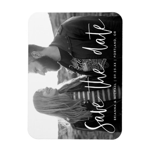 Witte handgeschreven script foto save the date magneet (Verticaal)