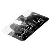 Witte handgeschreven script foto save the date magneet (Linkerzijde)