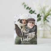 Witte handgeschreven scriptfoto Sla de datum op Aankondigingskaart (Staand voorkant)