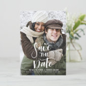 Witte handgeschreven scriptfoto Sla de datum op Save The Date (Staand voorkant)