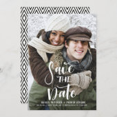 Witte handgeschreven scriptfoto Sla de datum op Save The Date (Voorkant / Achterkant)