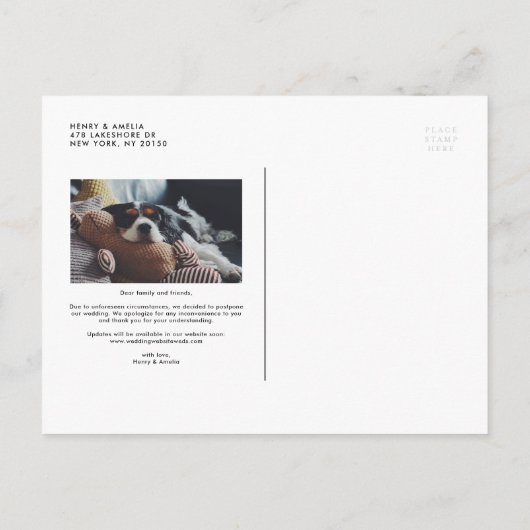 Witte handgeschreven verander de datum foto aankondigingskaart (Achterkant)