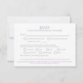 Witte handgetekende bladmonogram paarse RSVP-huwel RSVP Kaartje
