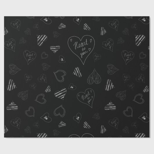 Witte handgetekende harten Valentijn Cadeaupapier (Vlak)