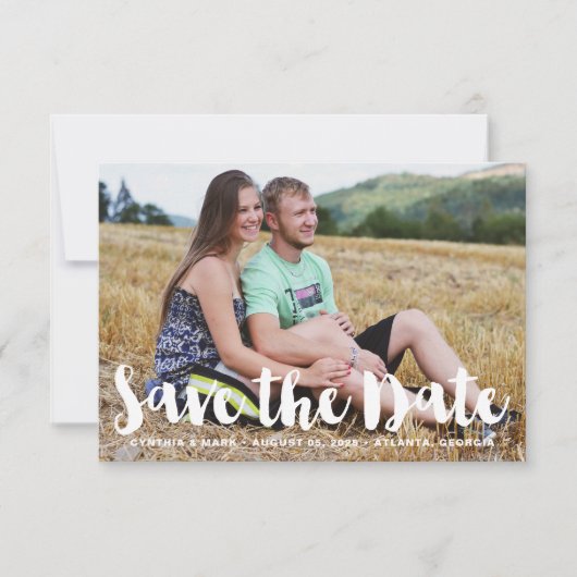 Witte handlettering Foto Save the Date (Voorkant)