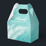 Witte handpalmen op Ocean Turquoise Party Favor Bo Bedankdoosjes<br><div class="desc">Feestdozen met witte palmschijfjes op de achtergrond van de waterverf van de zeeschildpad. Ideaal voor elke feestdag,  verjaardagsfeest,  vrijgezellenfeest,  verlovingsfeest,  feestdag,  bruiloft en nog veel meer. Klik OP AANPASSEN om de achtergrondkleur,  de lettertypen en de tekst te wijzigen. Bekijk de uitnodigingen en MATCHING-objecten in onze winkel —> http://bit.ly/2UyWIVj <—</div>