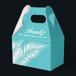 Witte handpalmen op Turquoise Party Favor Boxes Bedankdoosjes<br><div class="desc">Feestdozen met witte palmschijfjes op een turkooisachtergrond. Ideaal voor elke feestdag,  verjaardagsfeest,  vrijgezellenfeest,  verlovingsfeest,  feestdag,  bruiloft en nog veel meer. Klik OP AANPASSEN om de achtergrondkleur,  de lettertypen en de tekst te wijzigen. Bekijk de uitnodigingen en MATCHING-objecten in onze winkel —> http://bit.ly/2UyWIVj <—</div>