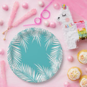 Witte handpalmen op Turquoise Tropical Paper Borde Papieren Bordje (Feest)