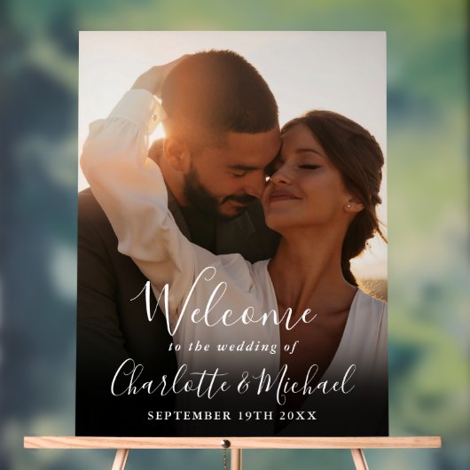 Witte handtekening script foto bruiloft welkom acryl bord (Neutraal)