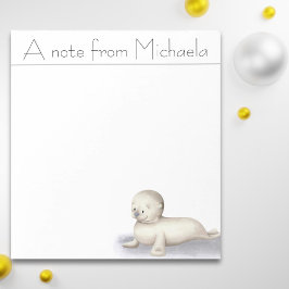 Witte happy baby seal geïllustreerd gepersonalisee notitieblok