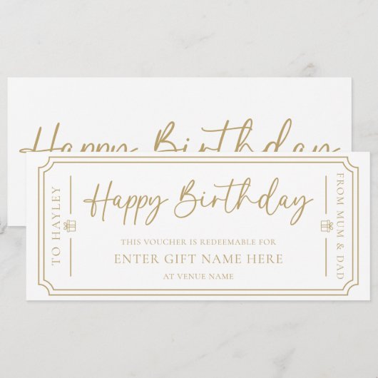 Witte Happy Birthday Cadeaubon Kaart (Voorkant / Achterkant)