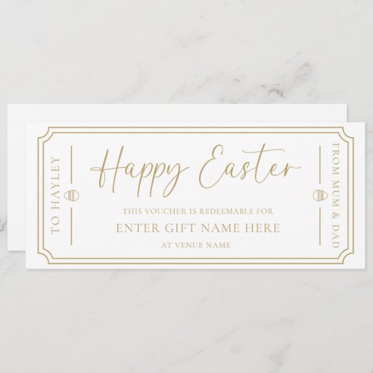 Witte Happy Easter Gift Voucher Kaart (Voorkant / Achterkant)