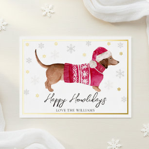 Witte Happy Howlidays Waterverf Dachshund Hond Folie Feestdagenkaart