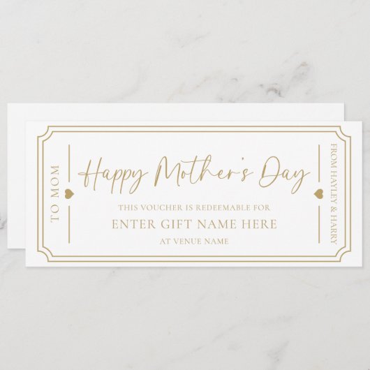 Witte Happy Moederdag cadeaubon Kaart (Voorkant / Achterkant)