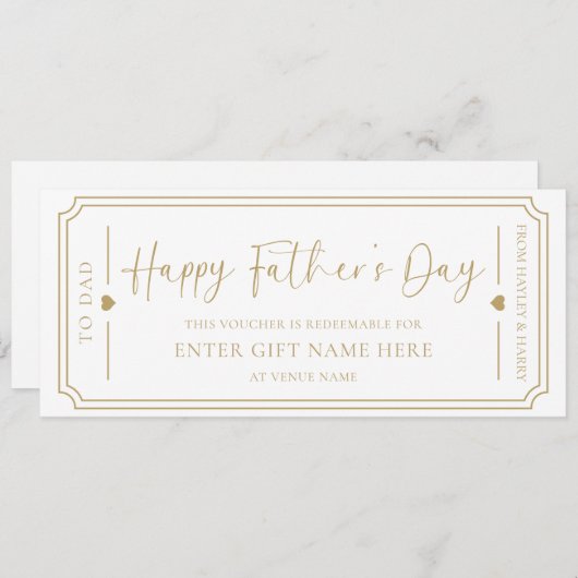 Witte Happy Vaderdag cadeaubon Kaart (Voorkant / Achterkant)