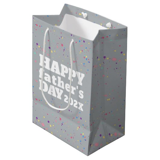Witte Happy Vaderdag Grunge Paint Splatter Medium Cadeauzakje (Voorkant Gekanteld)