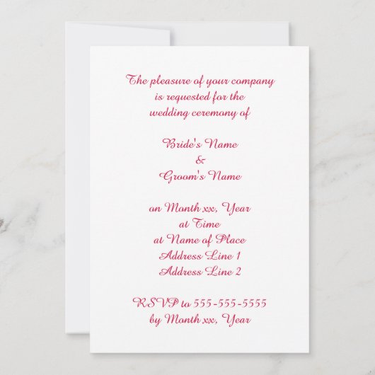 Witte haren op roze rode mengsels trouwuitnodiging kaart (Achterkant)