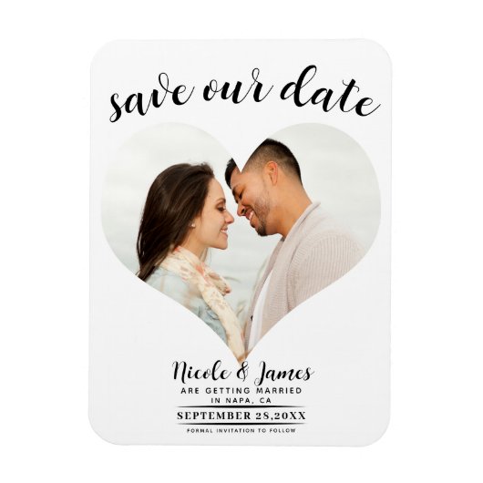 Witte Hart Foto Huwelijk Save the Date Magneet (Verticaal)