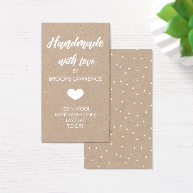 Witte Hart Handgemaakt met Liefde Kraft Papier Visitekaartjes (Bureau)