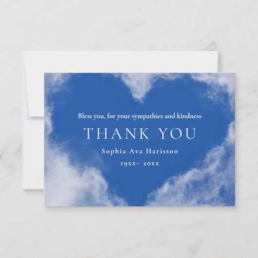 Witte Hart Sky Custom Foto Begrafenis Bedankkaart (Voorkant)