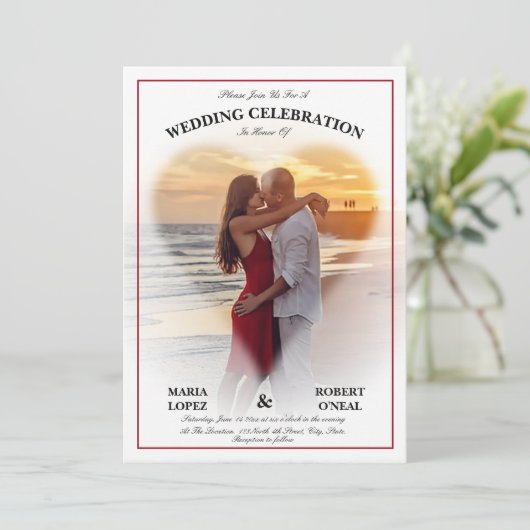 Witte Hart Vormig Vignette Huwelijksuitnodigingen Kaart (Staand voorkant)