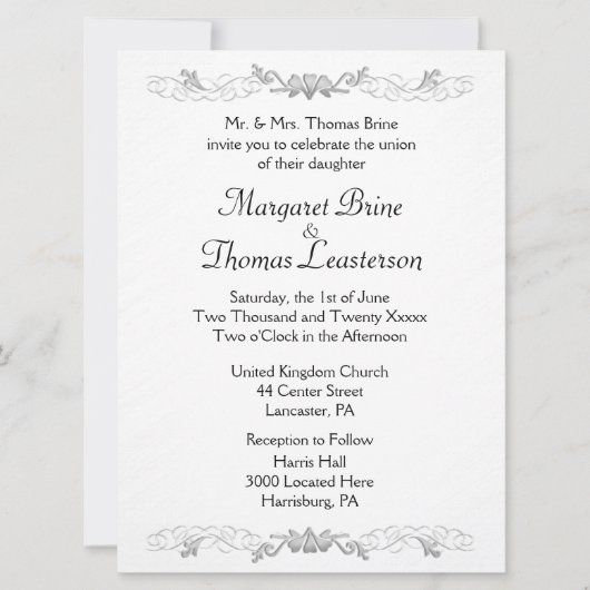 Witte harten accent bruiloft uitnodigingen (Voorkant)