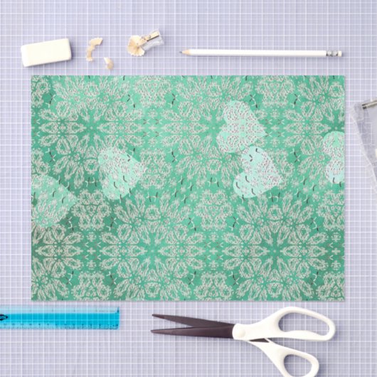 Witte harten en kant groen tissuepapier (Craft)