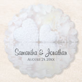 Witte Harten en Pioenbloemen Bruiloft Kartonnen Onderzetters (Voorkant)