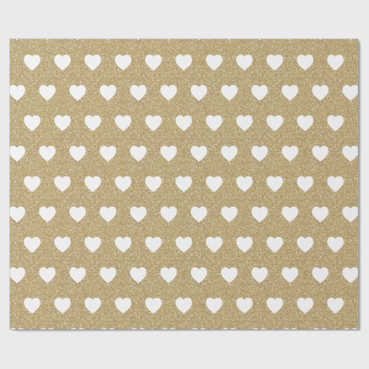 Witte harten, goudglitter Sparkles Cadeaupapier (Vlak)