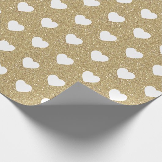 Witte harten, goudglitter Sparkles Cadeaupapier (Hoek)