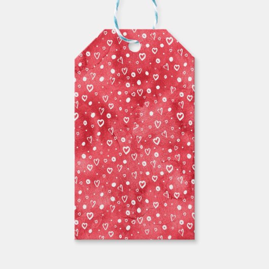 Witte harten op de achtergrond van Red Splash Cadeaulabel (Voorkant)