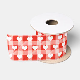 Witte harten op gewatteerde gingham satijnen lint