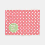 Witte harten op koraalroze met mint-monogram fleece deken (Voorkant (Horizontaal))