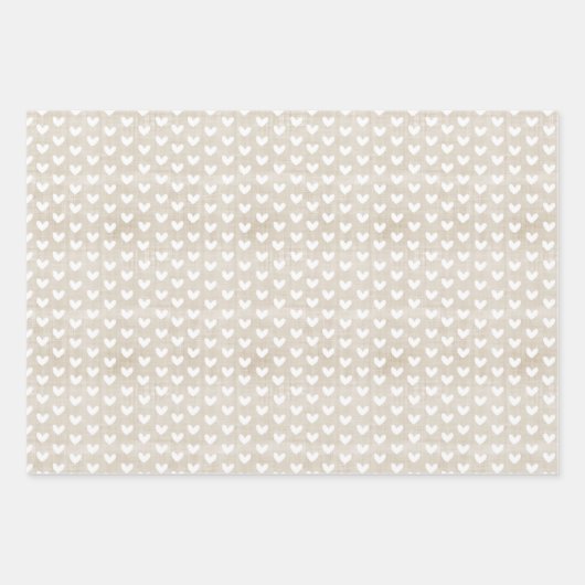 Witte harten op lichtbruine linnen stof inpakpapier vel (Voorkant 2)