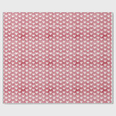 Witte harten op rode linnen cadeaupapier (Vlak)