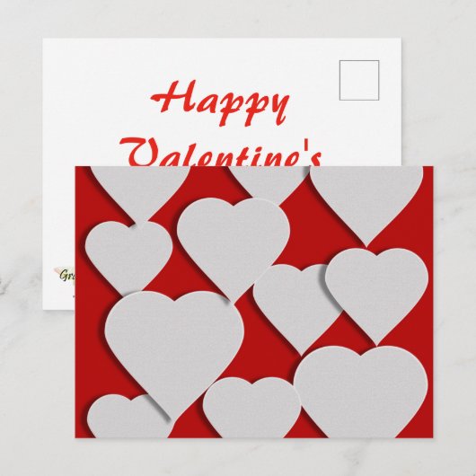 Witte harten op rode Valentijn Feestdagenkaart (Voorkant / Achterkant)
