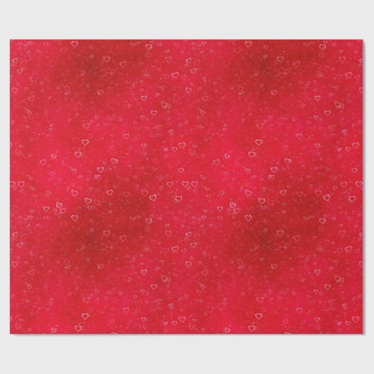 Witte harten op rood cadeaupapier (Vlak)