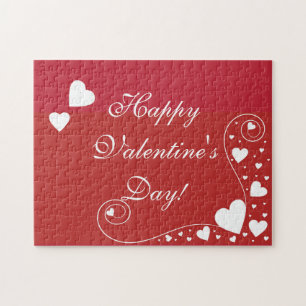 Witte harten op rood legpuzzel