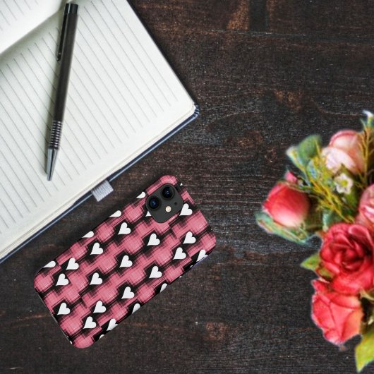 Witte harten op rood paneel Case-Mate iPhone case